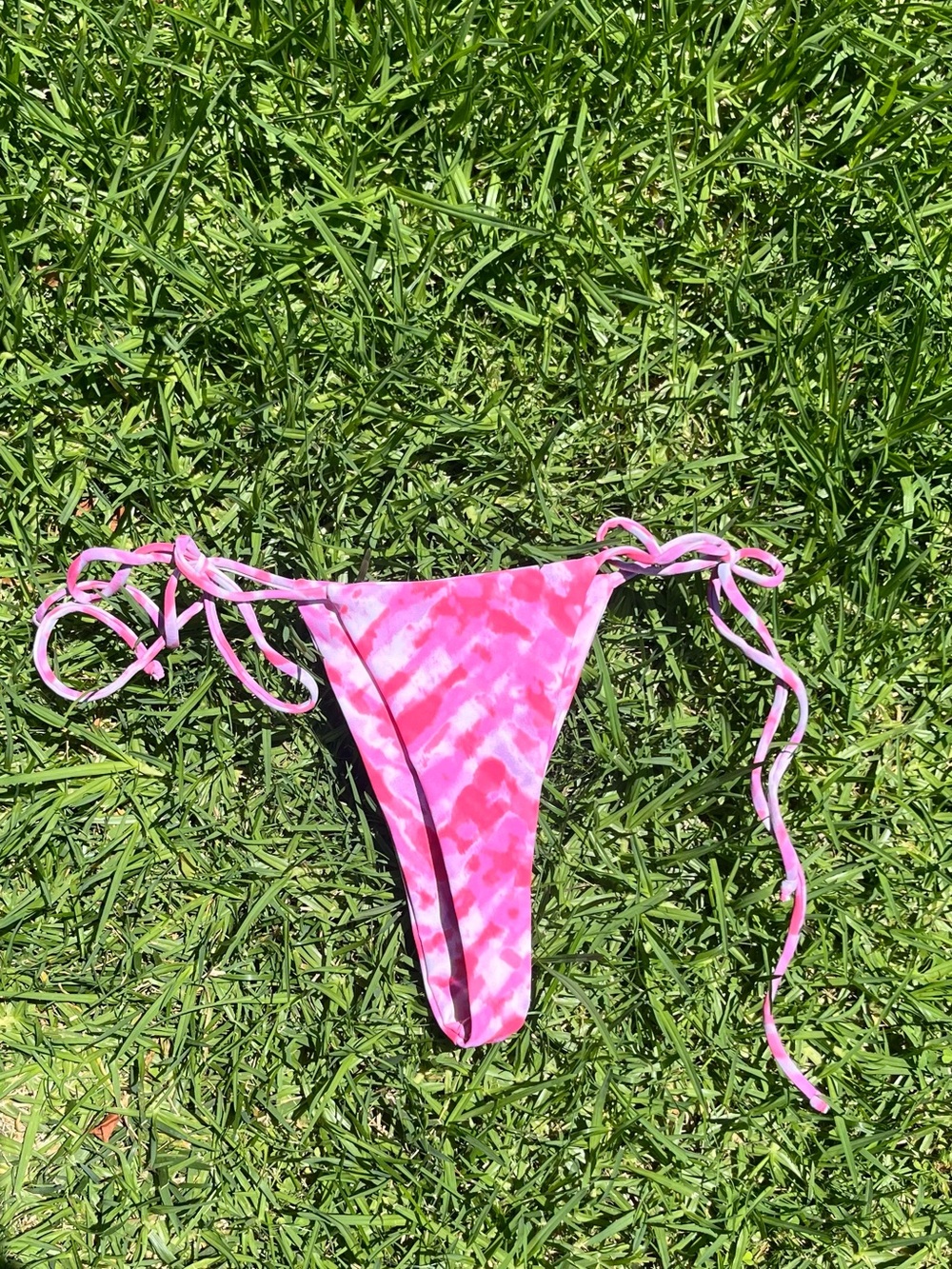 Skatie Pink Tie Dye Side Tie Cheeky Bikini Bottom XS Lollapalooza Made In LA